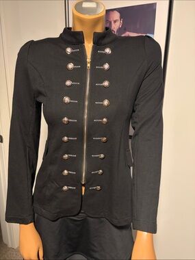 Hearts and Roses… size 8 Black Military-Style Zip Front Women's Jacket